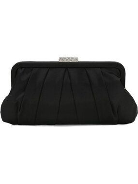 〽️Women's Black Classic Diamante Formal Pleated Satin Clutch Purse Evening Bag